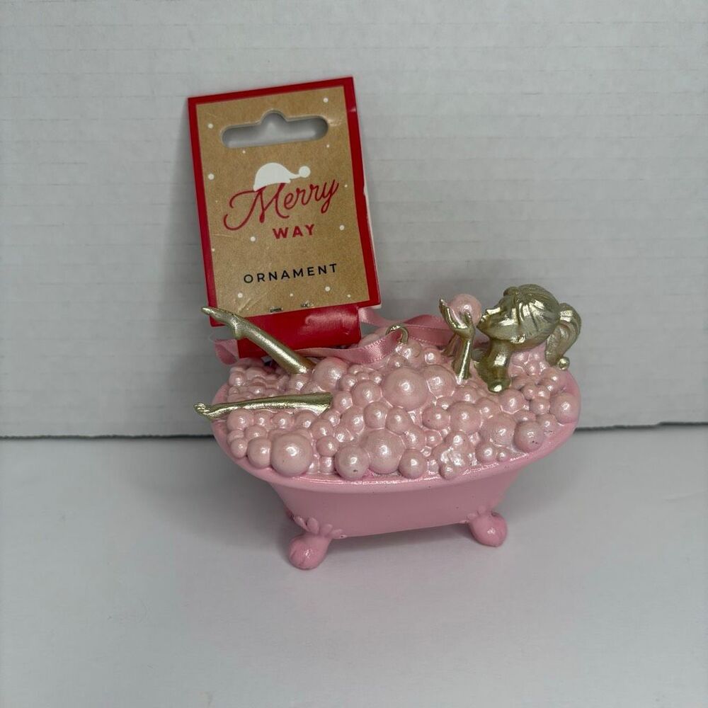 Merry Way Gold Pink Lady in Clawfoot Bathtub Bubble Bath Ornament Pink NWT